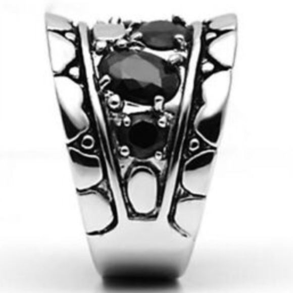 Silver Art Deco Statement Cocktail Ring Sz 6 8 Goth Gothic Onyx Black Stone - Picture 2 of 8